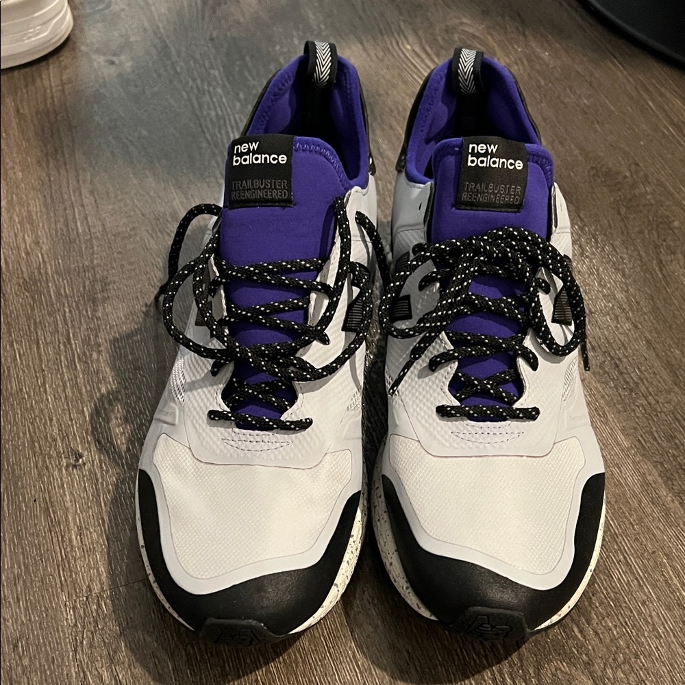 New Balance White and Black Sneakers with Purple Accents